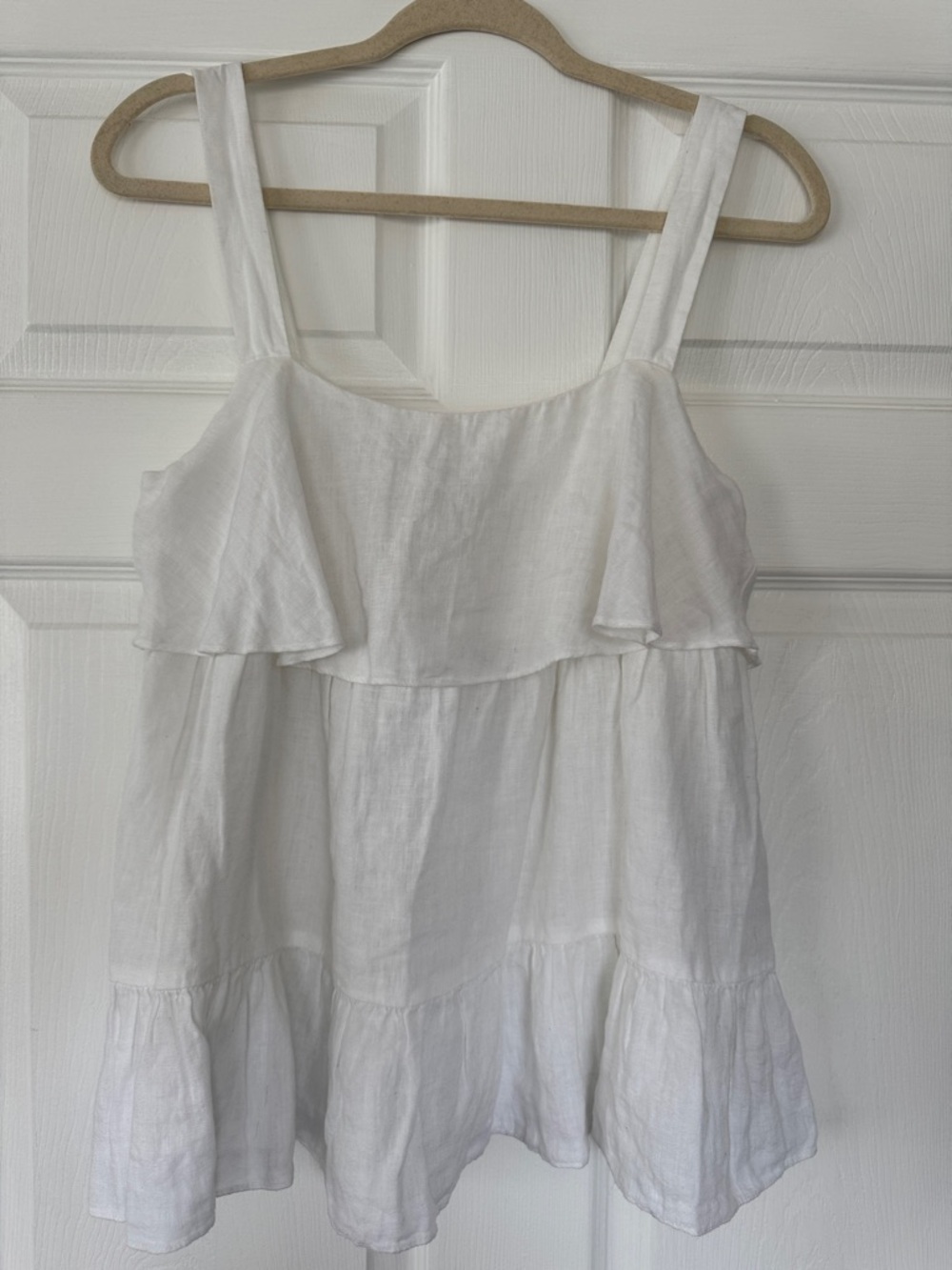 NTW ZARA Sleeveless White Tiered Linen Ruffle Tank Top - Size Medium
